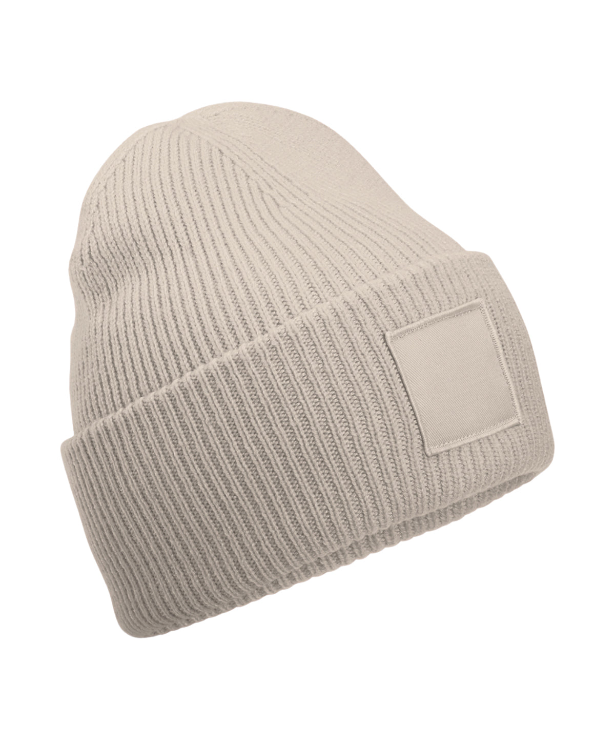 Beechfield B336R Deep-cuffed tonal patch beanie in Natural Stone