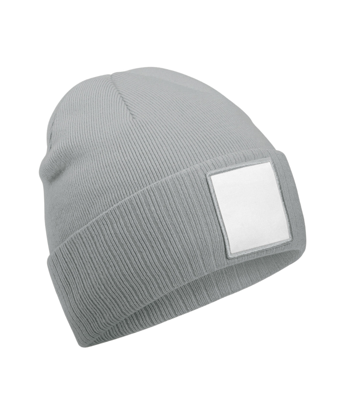 Beechfield B337R Appliqué patch beanie in Ash/White