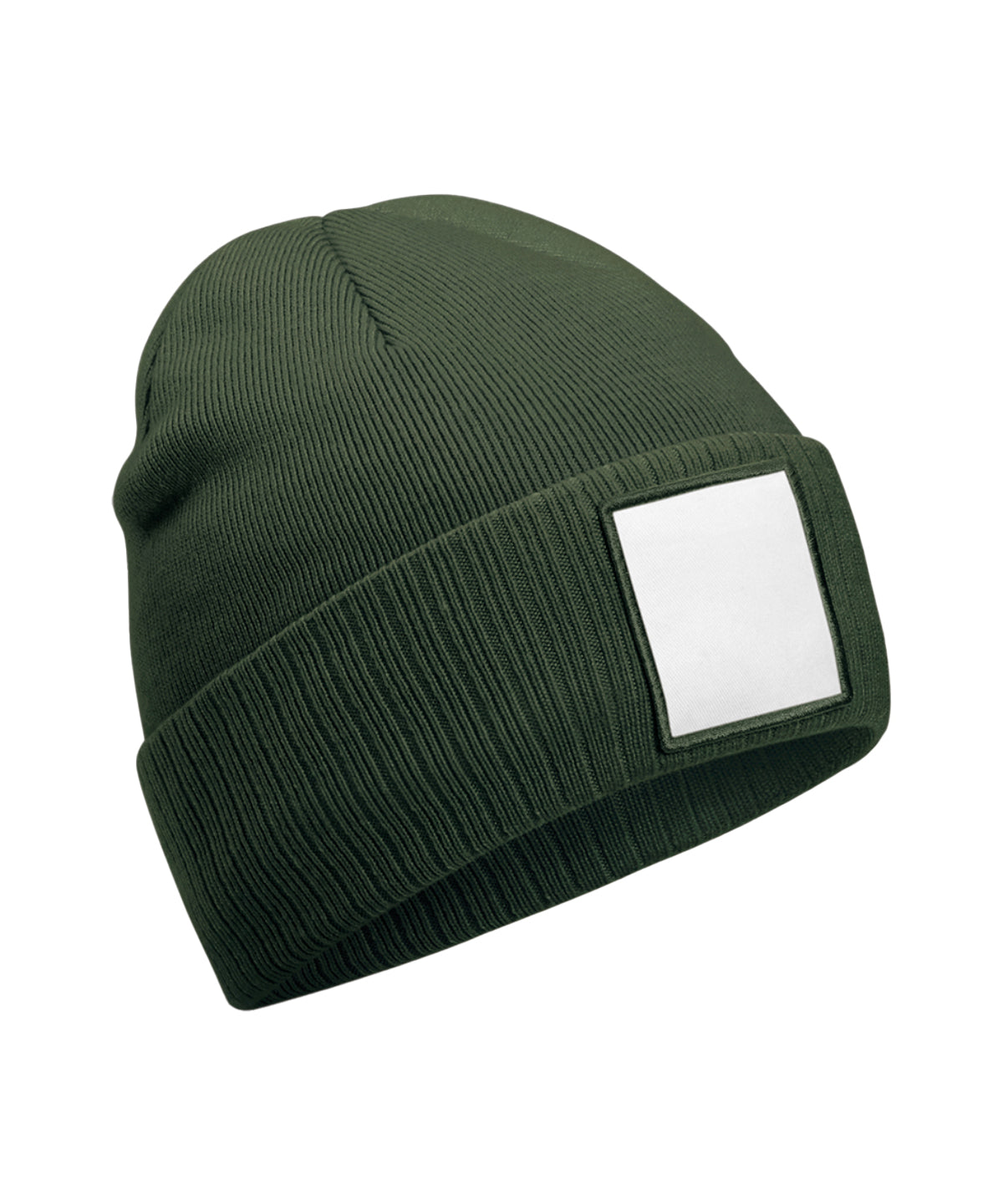 Beechfield B337R Appliqué patch beanie in Olive Green/White