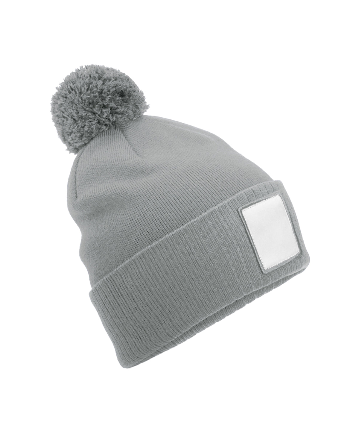 Beechfield B338R Appliqué patch pom beanie in Ash/White