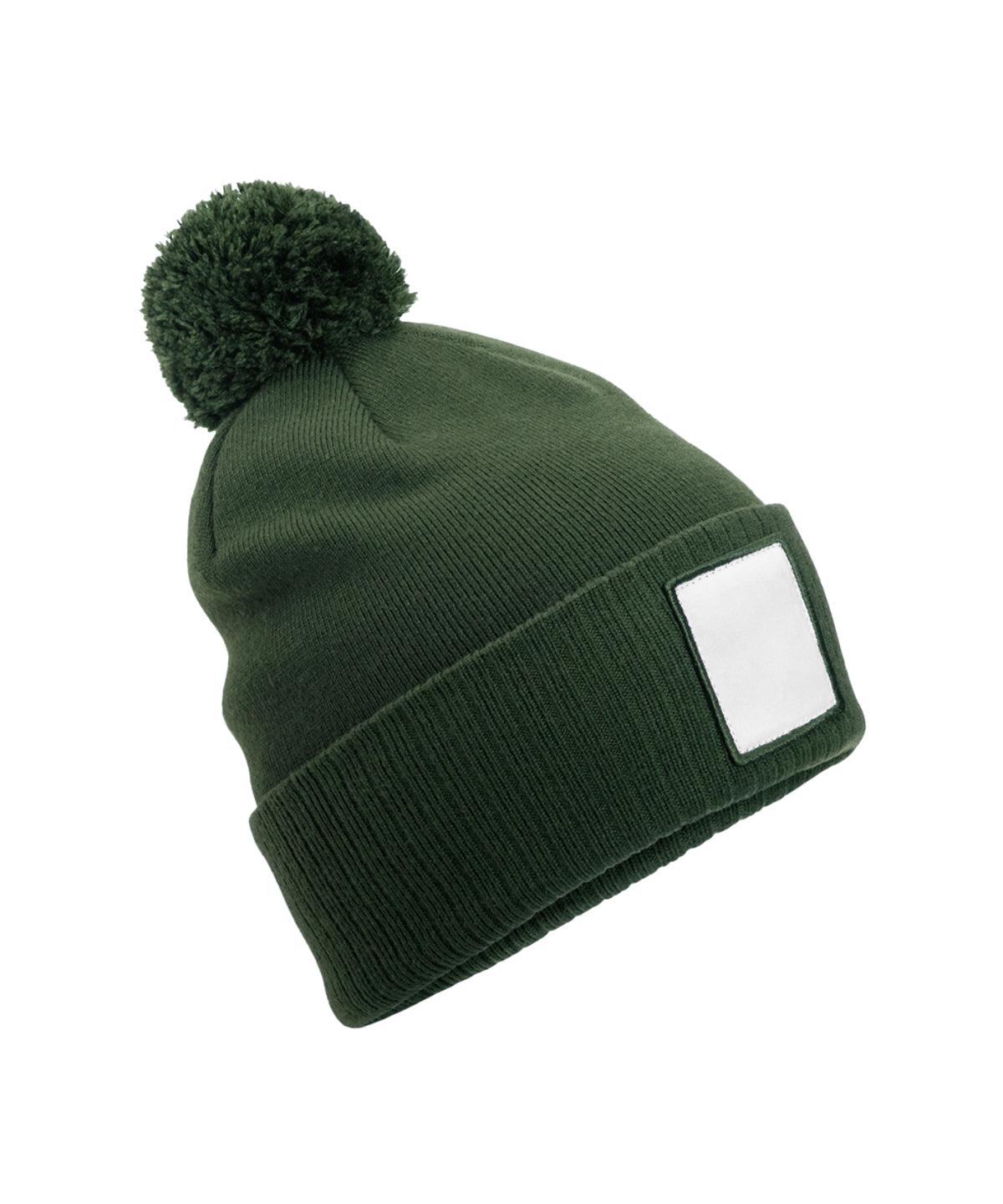 Beechfield B338R Appliqué patch pom beanie in Olive Green/White