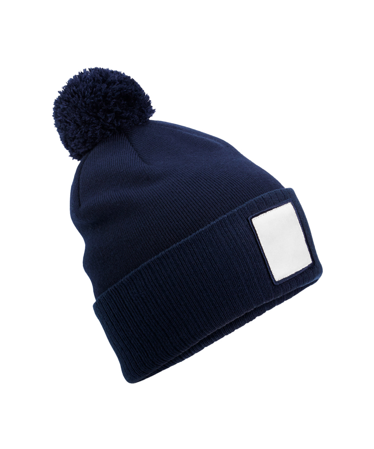 Beechfield B338R Appliqué patch pom beanie in Oxford Navy/White