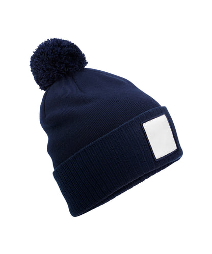 Beechfield B338R Appliqué patch pom beanie in Oxford Navy/White