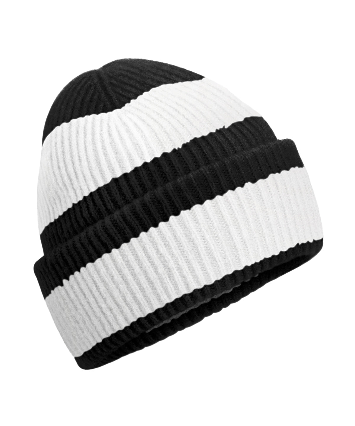 Beechfield B391R Colour block beanie in Black/Soft White