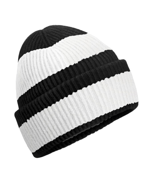 Beechfield B391R Colour block beanie in Black/Soft White