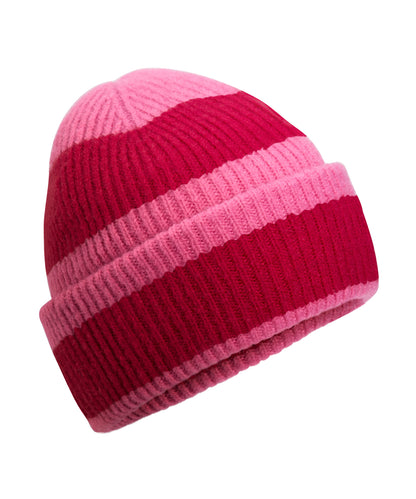 Beechfield B391R Colour block beanie in True Pink/Classic Red