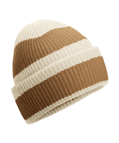 Beechfield B391R Colour block beanie in Vanilla/Biscuit