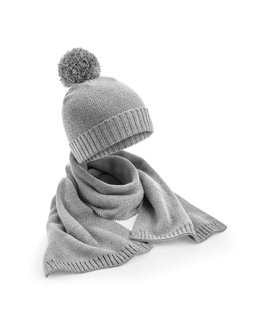 Beechfield B401R Knitted scarf and beanie gift set in Light Grey Fleck
