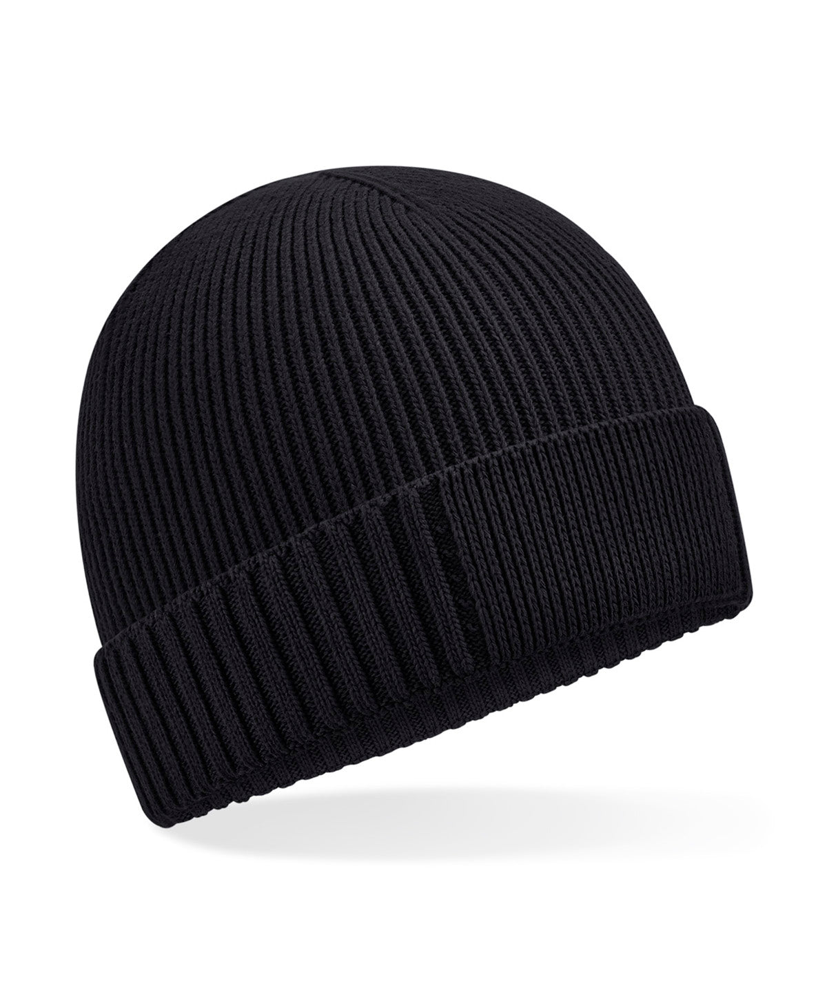 Beechfield B438N Organic cotton engineered patch beanie in Black