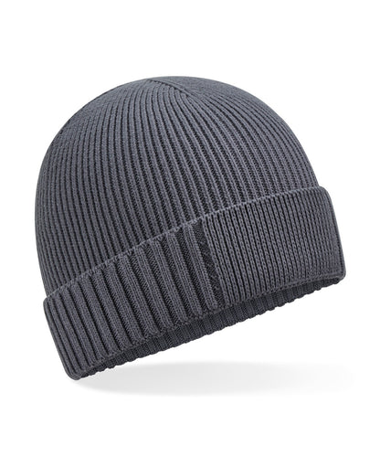 Beechfield B438N Organic cotton engineered patch beanie in Graphite Grey