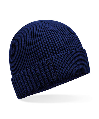 Beechfield B438N Organic cotton engineered patch beanie in Oxford Navy