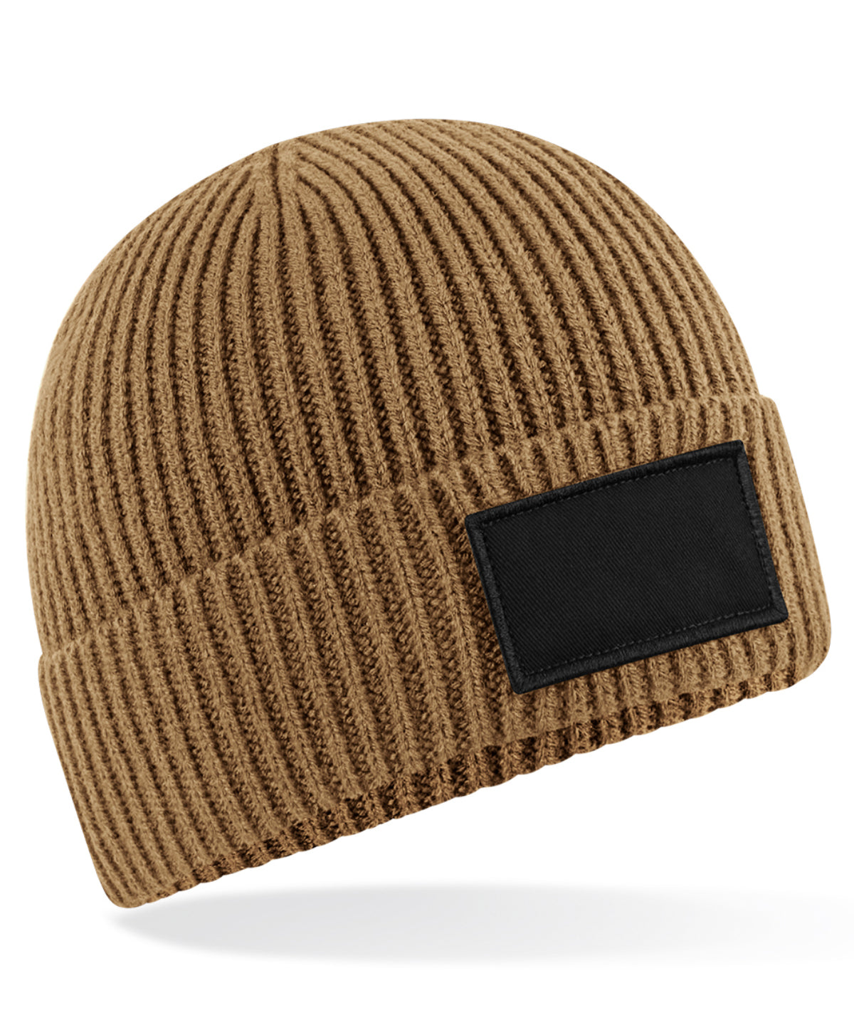 Beechfield B442R Fashion patch beanie in Biscuit/Black