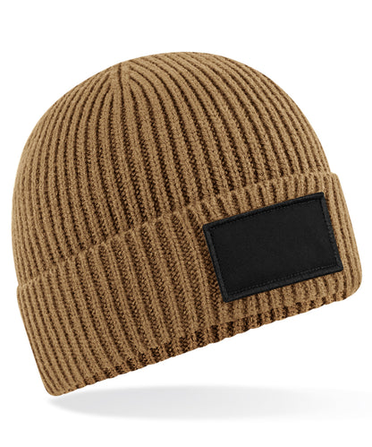 Beechfield B442R Fashion patch beanie in Biscuit/Black