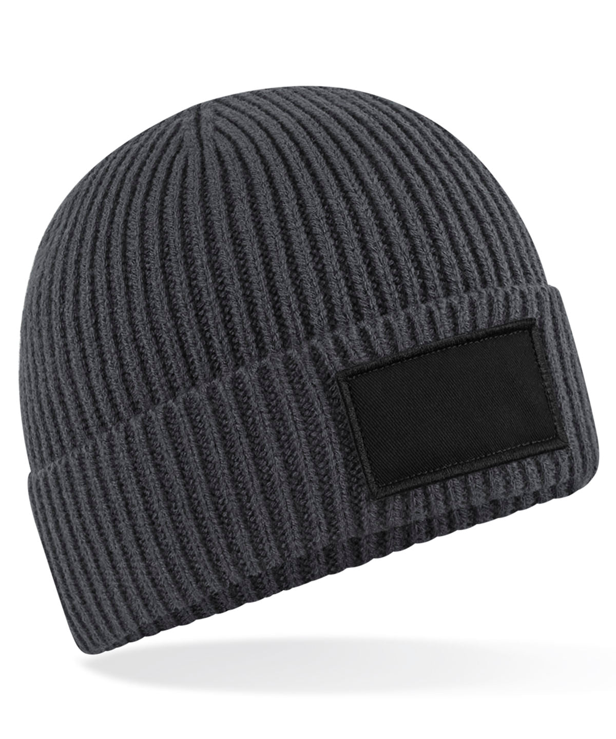 Beechfield B442R Fashion patch beanie in Graphite Grey/Black