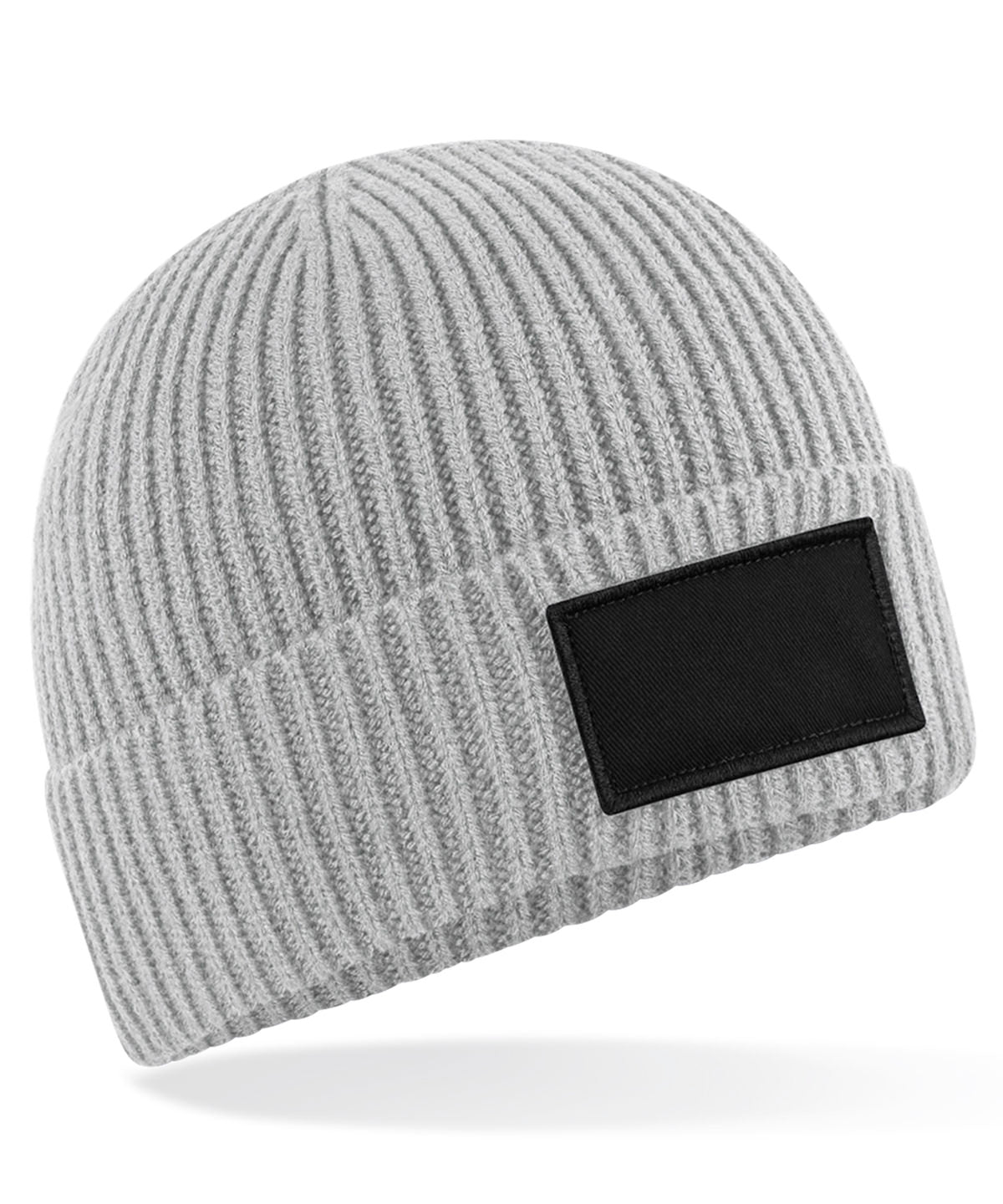 Beechfield B442R Fashion patch beanie in Light Grey/Black