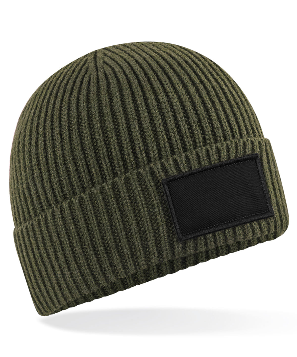 Beechfield B442R Fashion patch beanie in Military Green/Black