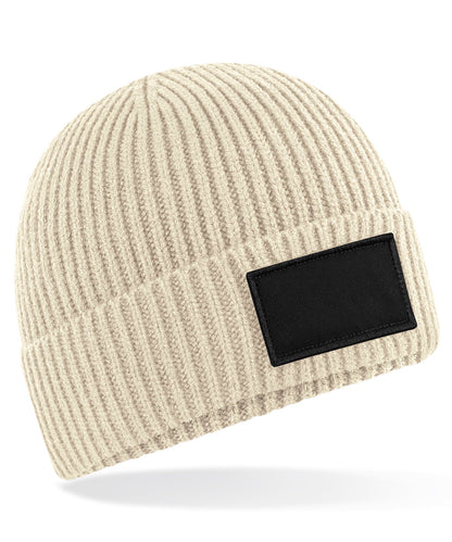 Beechfield B442R Fashion patch beanie in Oatmeal/Black