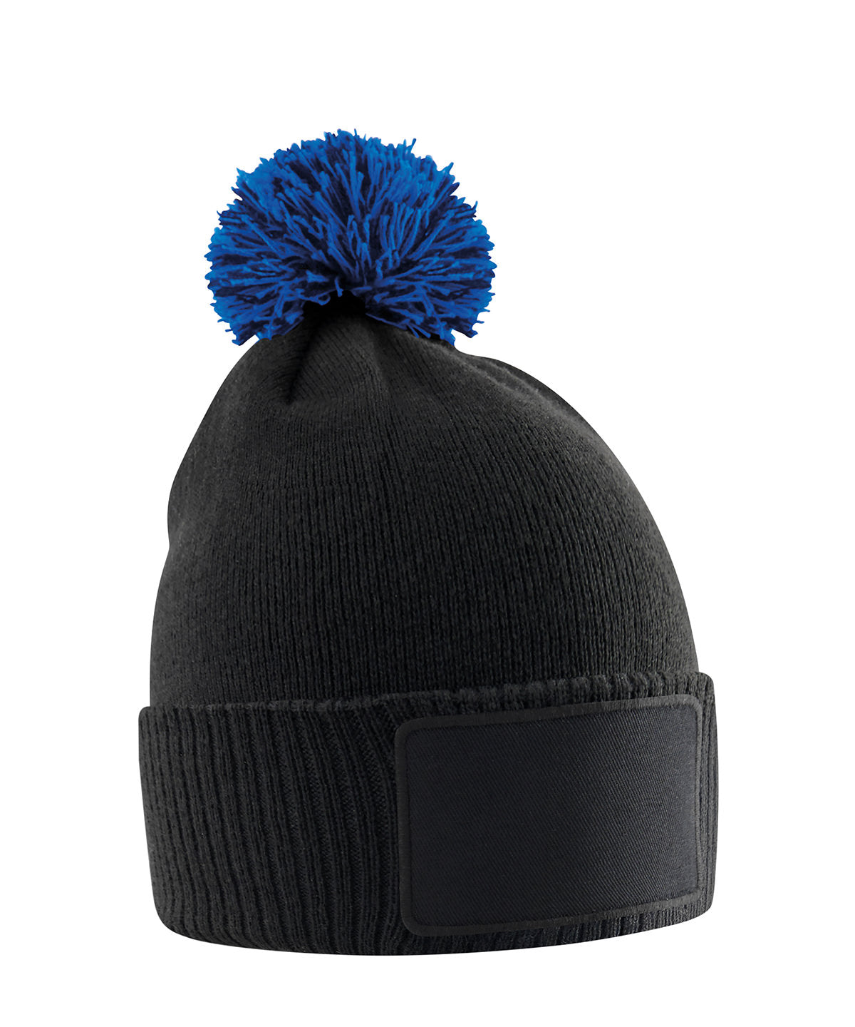Beechfield B443B Kids snowstar patch beanie in Black/Bright Royal