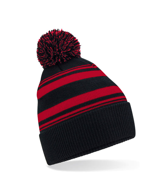 Beechfield B473R Striped fan beanie in Black/Classic Red