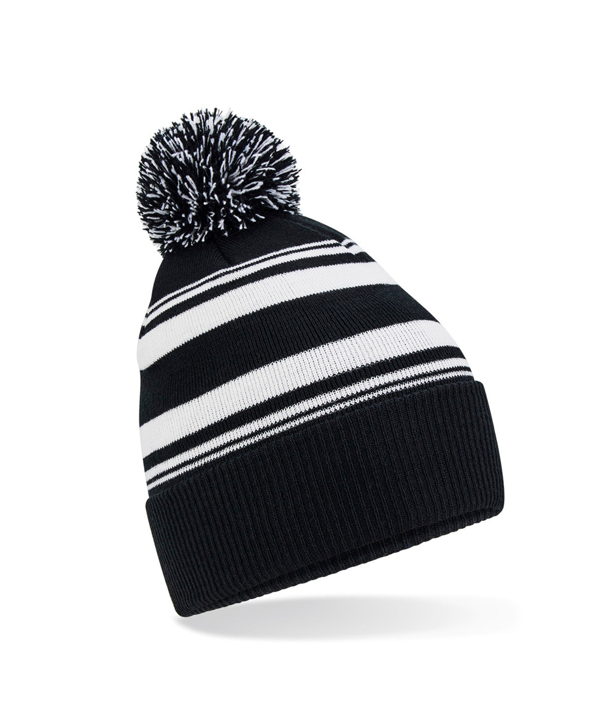 Beechfield B473R Striped fan beanie in Black/White