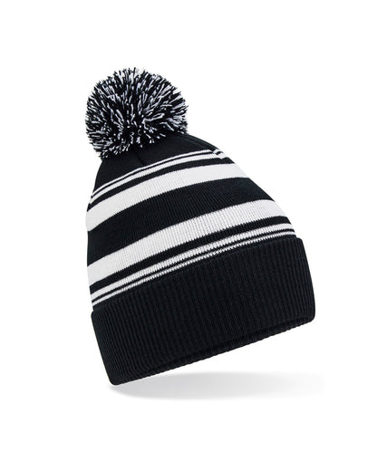 Beechfield B473R Striped fan beanie in Black/White
