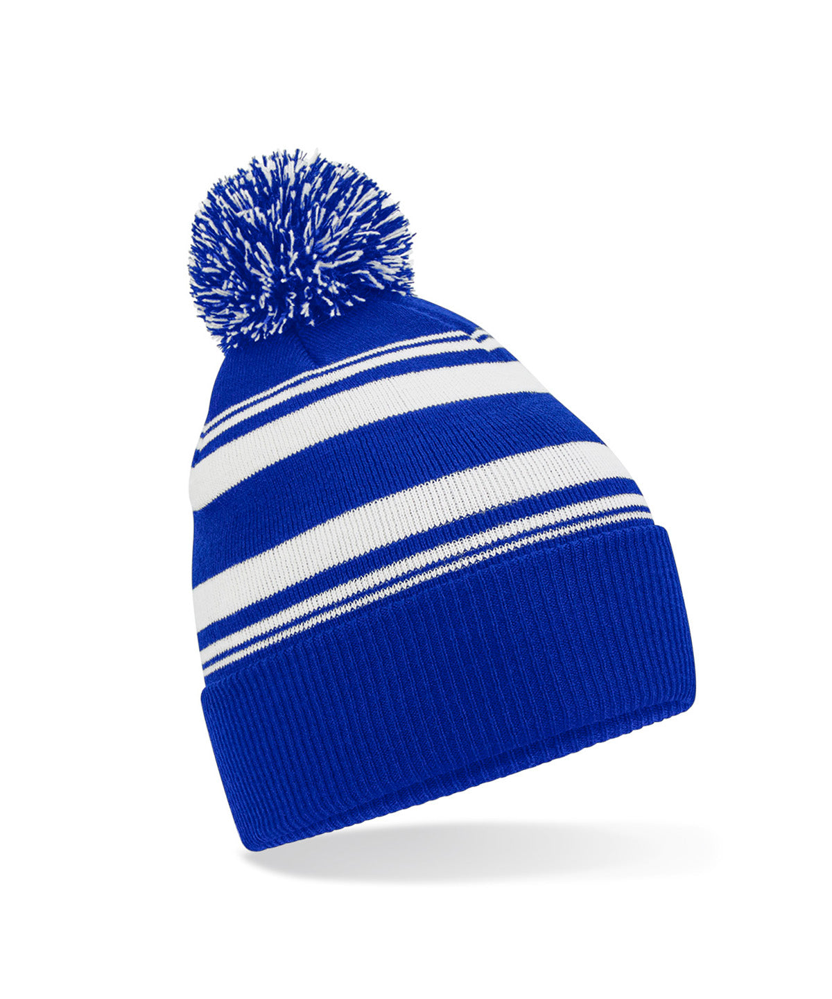 Beechfield B473R Striped fan beanie in Bright Royal/White