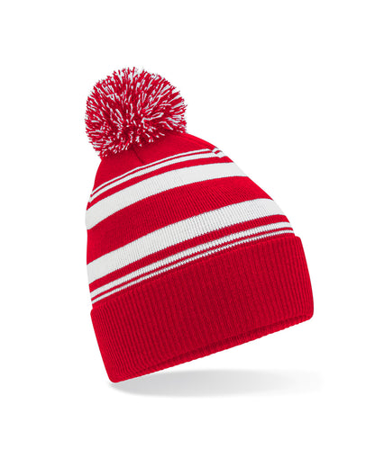 Beechfield B473R Striped fan beanie in Classic Red/White