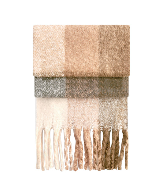 Beechfield B494R Fluffy check scarf in Brown Check