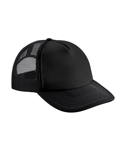 Beechfield B645B Junior vintage snapback trucker in Black/Black