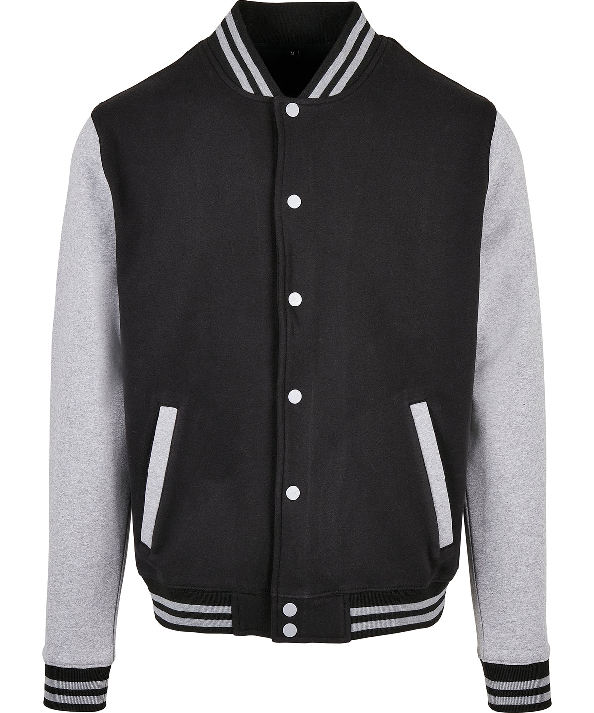 Build Your Brand Basic BB004 Basic college jacket in Black/Heather Grey