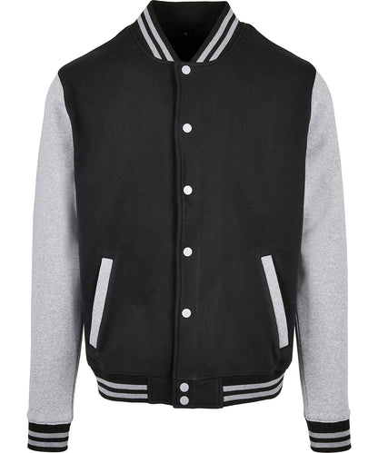 Build Your Brand Basic BB004 Basic college jacket in Black/Heather Grey