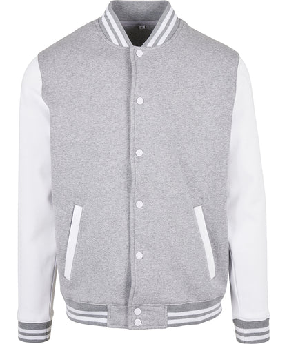 Build Your Brand Basic BB004 Basic college jacket in Heather Grey/White