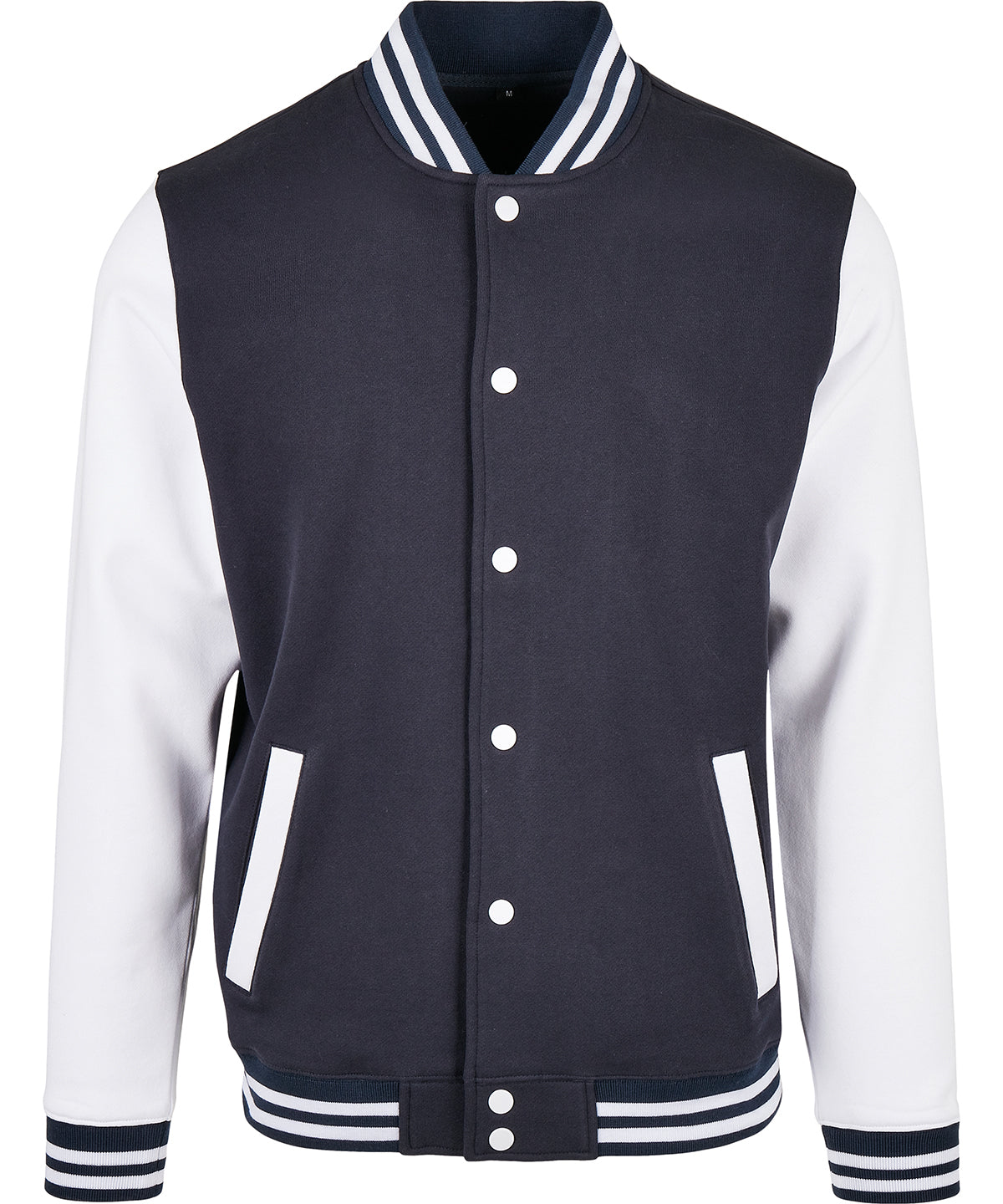 Build Your Brand Basic BB004 Basic college jacket in Navy/White