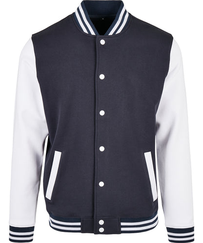 Build Your Brand Basic BB004 Basic college jacket in Navy/White