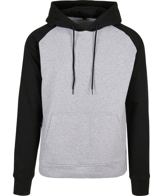 Build Your Brand Basic BB005 Basic raglan hoodie in Heather Grey/Black