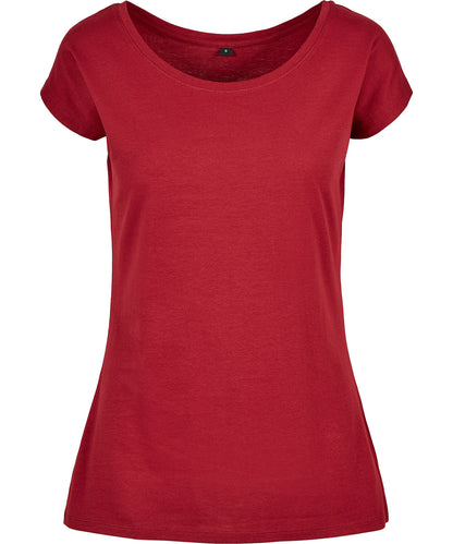 Build Your Brand Basic BB013 Women's wide neck tee in Burgundy