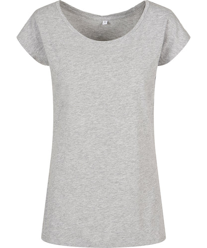 Build Your Brand Basic BB013 Women's wide neck tee in Heather Grey