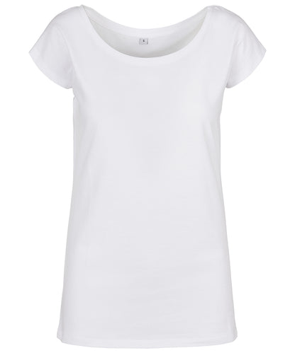Build Your Brand Basic BB013 Women's wide neck tee in White