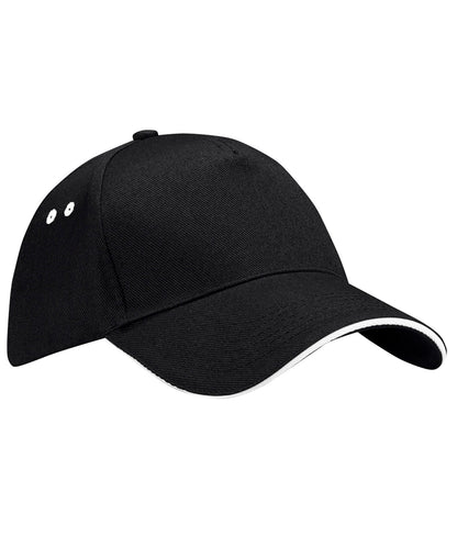 Beechfield BC15C Ultimate 5-panel cap - sandwich peak in Black/White