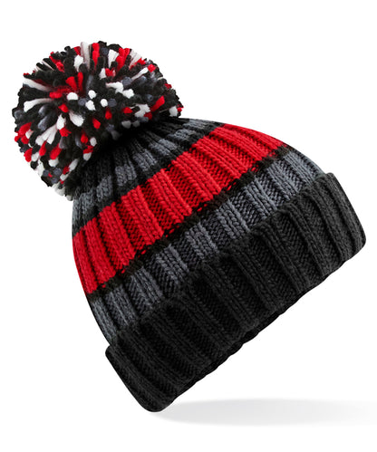 Beechfield BC392 Hygge striped beanie in Black Cherry