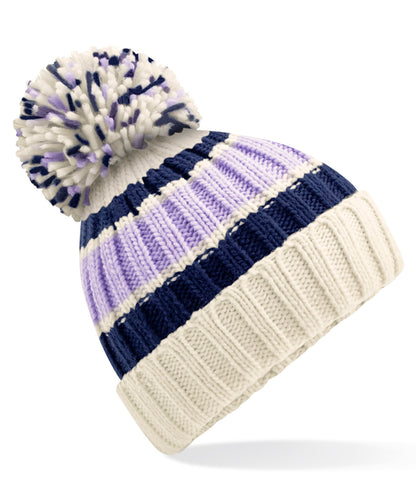 Beechfield BC392 Hygge striped beanie in Blueberry Cheesecake