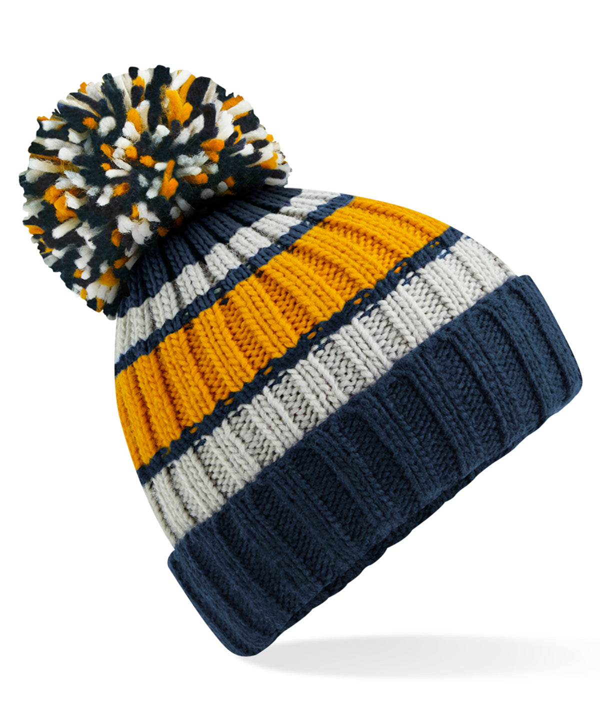 Beechfield BC392 Hygge striped beanie in Dijon Blue