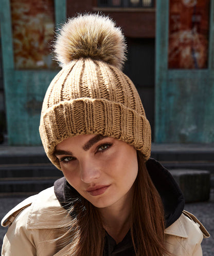 Beechfield BC412 Fur pop pom chunky beanie