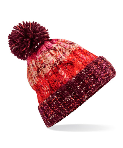 Beechfield BC486 Corkscrew pom pom beanie in Cherry Sherbet