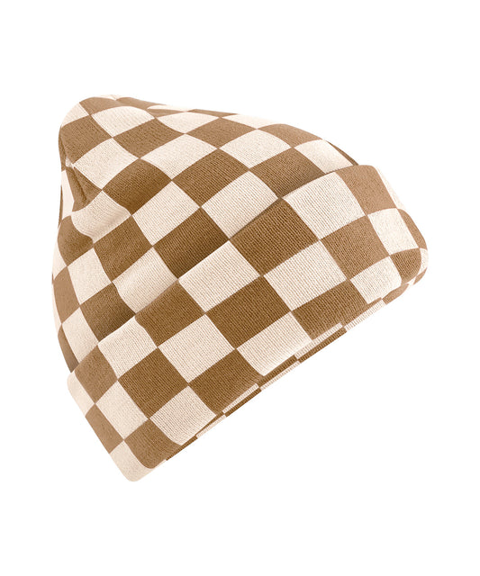 Beechfield BC531 Checkerboard beanie in Biscuit/Almond