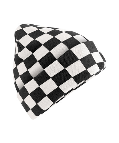 Beechfield BC531 Checkerboard beanie in Black/Soft White