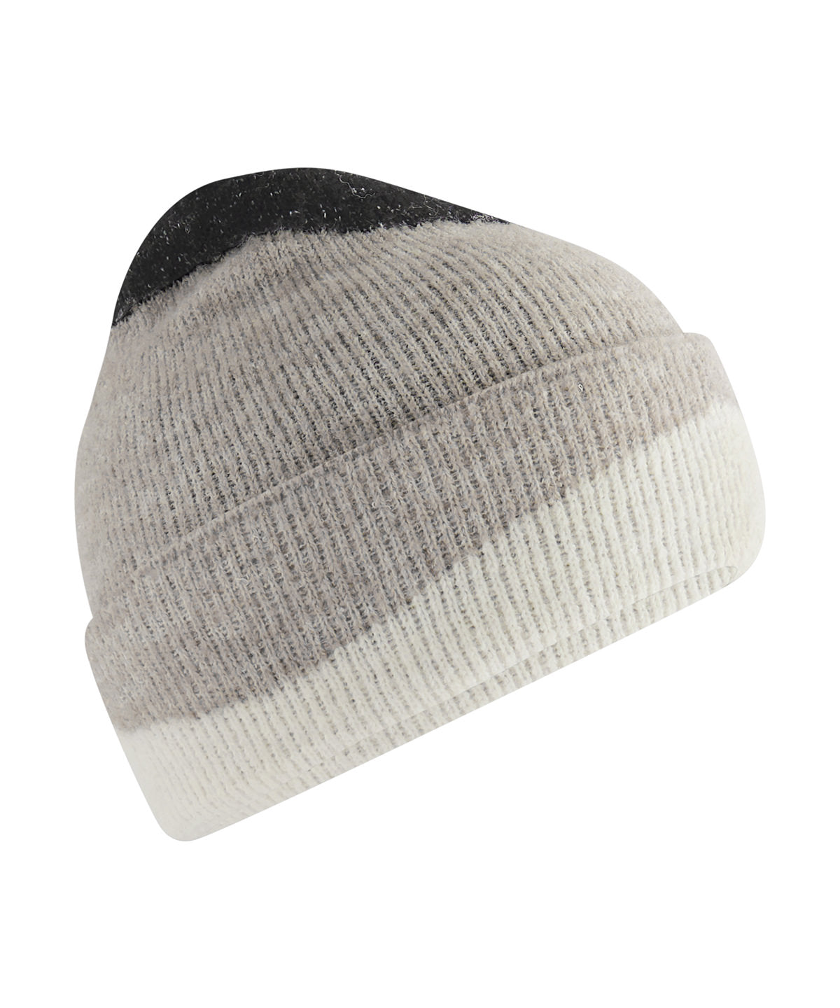Beechfield BC532 Soft wave beanie in Black/Light Grey/Soft White