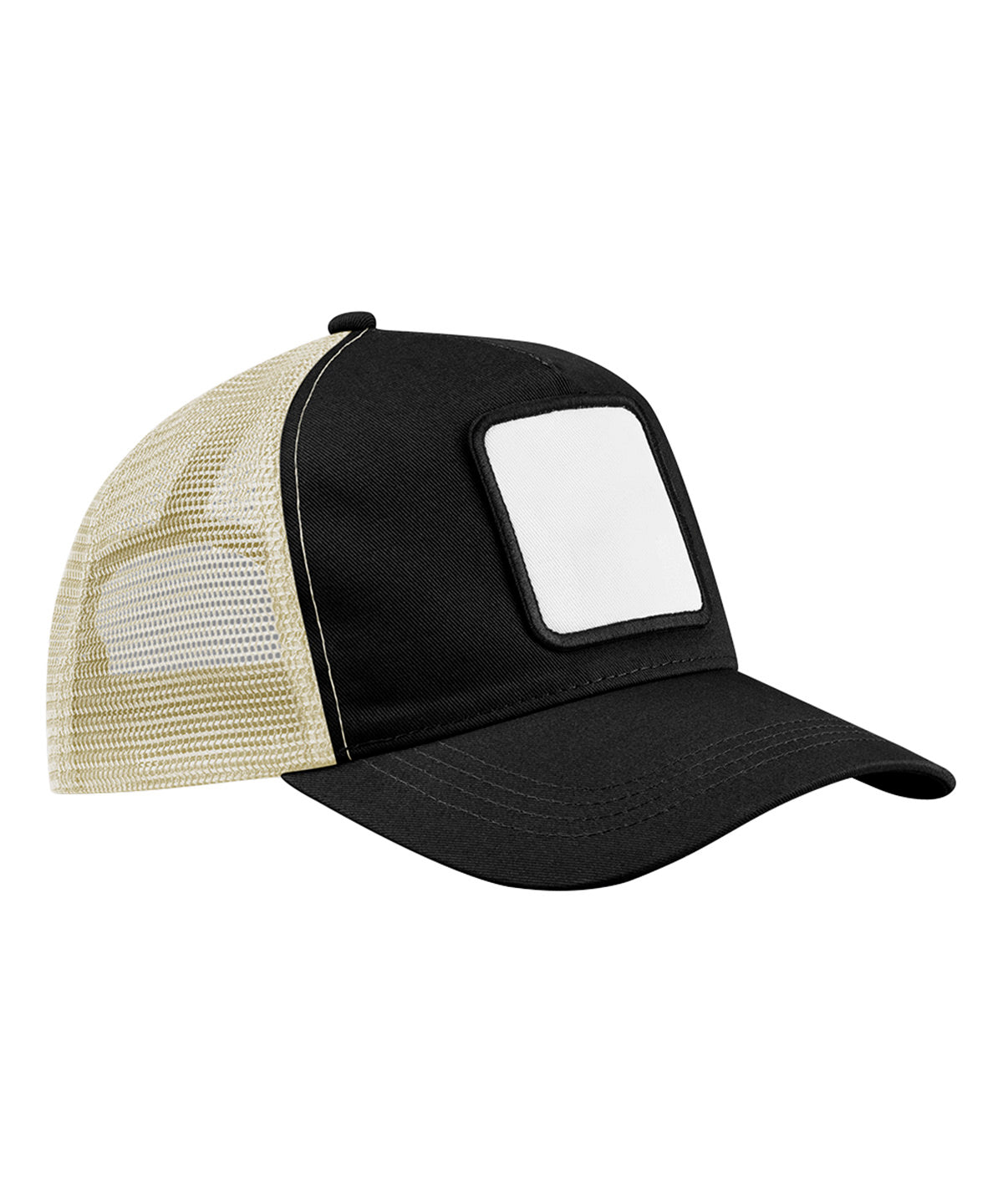 Beechfield BC636 Appliqué patch 5-panel trucker in Black/Stone