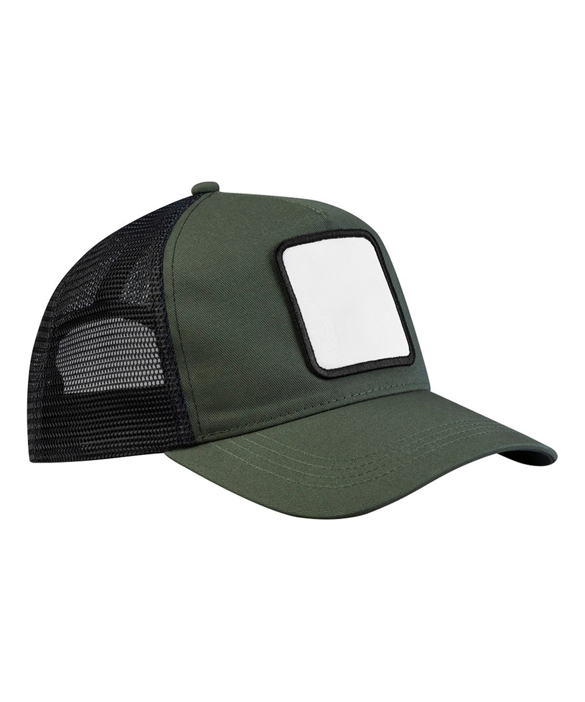 Beechfield BC636 Appliqué patch 5-panel trucker in Olive Green/Black