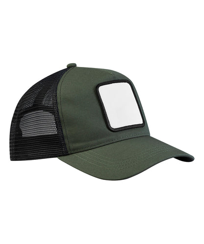 Beechfield BC636 Appliqué patch 5-panel trucker in Olive Green/Black